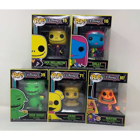 Funko Pop! Disney NBC Blacklight Jack Sally Zero Oogie & Mayor Set of 5